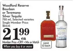 Pavilions Woodford Reserve Bourbon or Teremana Silver Tequila offer