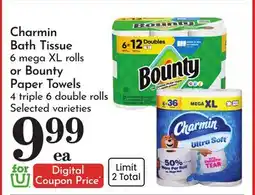 Pavilions Charmin Bath Tissue 6 mega XL rolls or Bounty Paper Towels 4 triple 6 double rolls offer