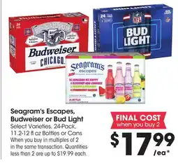 Food 4 Less Seagram's Escapes, Budweiser or Bud Light offer