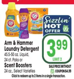 Jewel-Osco Arm & Hammer Laundry Detergent 45.5-50 oz. Liquid, 24 ct. Paks or Scent Boosters 24 oz offer