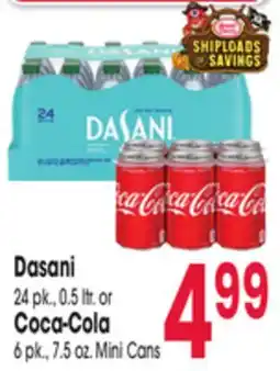 Jewel-Osco Dasani 24 pk., 0.5 ltr. or Coca-Cola 6 pk., 7.5 oz. Mini Cans offer
