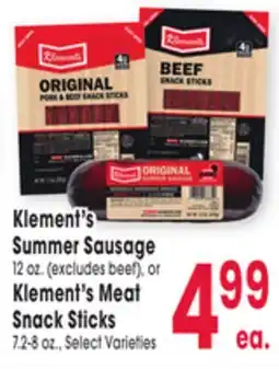 Jewel-Osco Klement's Summer Sausage 12 oz. (excludes beef), or Klement's Meat Snack Sticks 7.2-8 oz offer