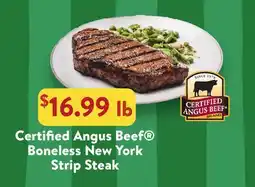 Fresh Thyme Certified Angus Beef Boneless New York Strip Steak offer