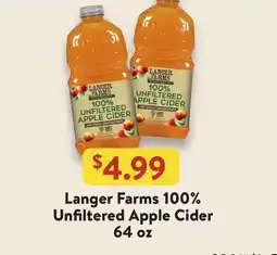 Fresh Thyme Langer Farms 100% Unfiltered Apple Cider offer