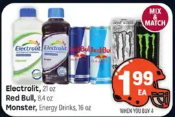 Tony’s Fresh Market Electrolit, 21 Oz Red Bull, 8.4 oz Monster, Energy Drinks, 16 oz offer