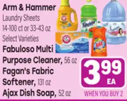 Tony’s Fresh Market Arm & Hammer Laundry Sheets Fabuloso Multi Purpose Cleaner, Fagan's Fabric Softener, Ajax Dish Soap offer
