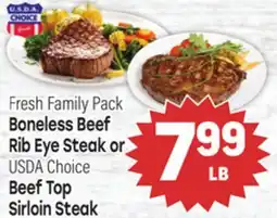 Tony’s Fresh Market Fresh Family Pack Boneless Beef Rib Eye Steak or USDA Choice Beef Top Sirloin Steak offer