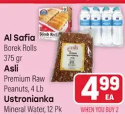 Tony’s Fresh Market Al Safia Borek Rolls 375 gr Asli Premium Raw Peanuts, 4 Lb Ustronianka Mineral Water offer