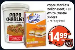 Tony’s Fresh Market Papa Charlie's Italian Beef, 4 Lb White Castle Sliders 16 ct Party Pack offer