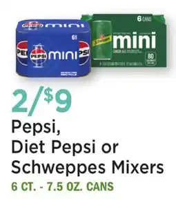 Heinen's Pepsi, Diet Pepsi or Schweppes Mixers offer