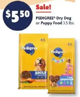 Family Dollar Pedigree dry dog or puppy food offer