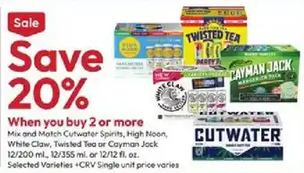 Cutwater Spirits, High Noon, White Claw, Twisted Tea or Cayman Jack