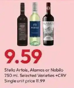 Stater Bros Stella Artois, Alamos or Nobilo offer