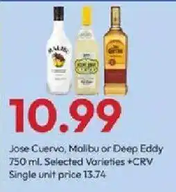 Stater Bros Jose Cuervo, Malibu or Deep Eddy offer