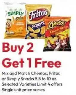 Stater Bros Cheetos, Fritos or Simply Snacks offer