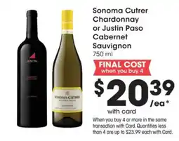 Mariano's Sonoma Cutrer Chardonnay or Justin Paso Cabernet Sauvignon offer