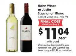 Mariano's Hahn Wines or Justin Sauvignon Blanc offer