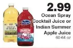 Piggly Wiggly Ocean Spray Cocktail Juice or Indian Summer Apple Juice offer