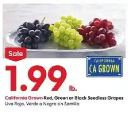Stater Bros California Grown Red, Green or Black Seedless Grapes offer