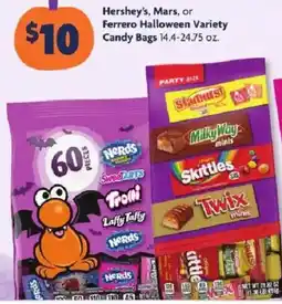 Family Dollar Hershey's, Mars, or Ferrero Halloween Variety Candy Bags offer