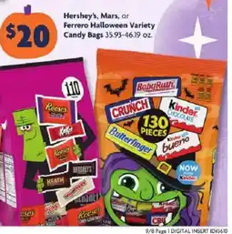 Family Dollar Hershey's, Mars, or Ferrero Halloween Variety Candy Bags offer