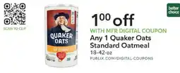 Publix Quaker Oats Standard Oatmeal offer