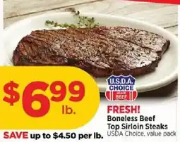 H-E-B U.S.D.A. Choice Boneless Beef Top Sirloin Steaks offer