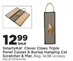 Mills Fleet Farm SmartyKat Clever Claws Triple Panel Carpet & Burlap Hanging Cat Scratcher & Mat offer