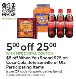 Publix Coca-Cola, Johnsonville or Utz participating items offer