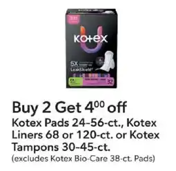 Publix Kotex Pads, Liners or Tampons offer