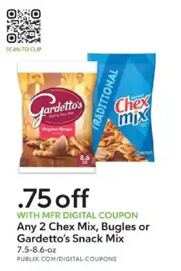 Publix Any 2 Chex Mix, Bugles or Gardetto's Snack Mix offer