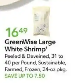 Publix GreenWise large white shrimp offer