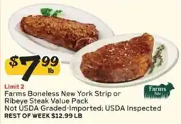 Winn Dixie Farms Boneless New York Strip or Ribeye Steak Value Pack offer