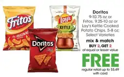 Kroger Doritos Fritos or Lay's Kettle Cooked Potato Chips offer