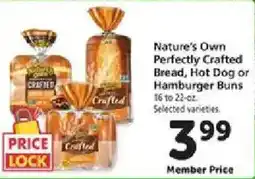 Safeway Nature's Own Perfectly Crafted Bread, Hot Dog or Hamburger Buns offer