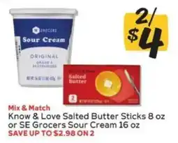 Winn Dixie Know & Love Salted Butter Sticks or SE Grocers Sour Cream offer