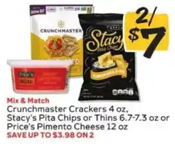Winn Dixie Crunchmaster Crackers, Stacy's Pita Chips or Thins, Price's Pimento Cheese offer