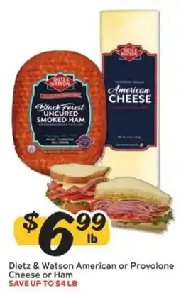 Winn Dixie Dietz & Watson American or Provolone Cheese or Ham offer