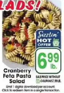 Jewel-Osco Sizzlin' cranberry feta pasta salad offer
