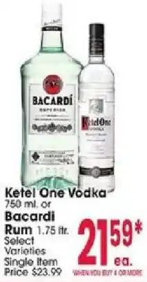 Jewel-Osco Ketel One Vodka or Bacardi Rum offer