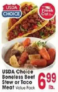 Jewel-Osco Usda choice boneless beef stew or taco meat value pack offer