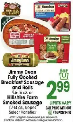 Jewel-Osco Jimmy Dean Fully Cooked Breakfast Sausage and Rolls offer
