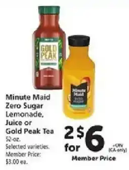Safeway Minute Maid Zero Sugar Lemonade, Juice or Gold Peak Tea offer