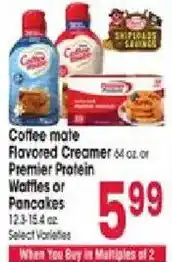 Jewel-Osco Coffee mate Flavored Creamer or Premier Protein Waffles or Pancakes offer