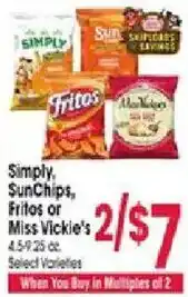 Jewel-Osco Simply, SunChips, Fritos or Miss Vickie's offer