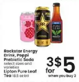 Albertsons Rockstar Energy Drink, Peppi Prebiotic Soda select sizes and varieties Lipton Pure Leaf Tea offer