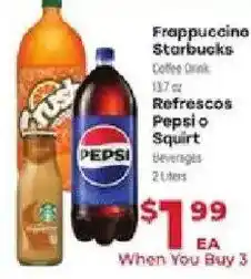 Supermercado El Rancho Frappuccino Starbucks Coffee Drink, Refrescos Pepsi o Squirt Beverages offer