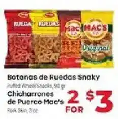 Supermercado El Rancho Botanas de Ruedas Snaky de Puerco Mac's offer