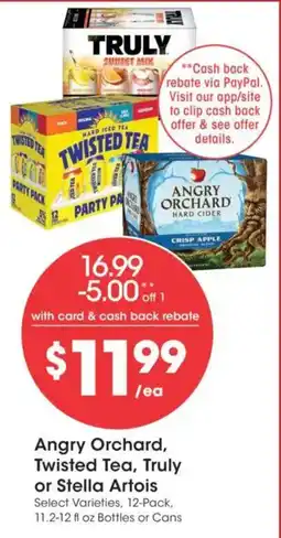 Smith's Angry Orchard, Twisted Tea, Truly or Stella Artois offer