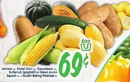 Jewel-Osco Lemons Sweet Corn Cucumbers Butternut Spaghetti or Green Acorn Squash or Russet Baking Potatoes offer
